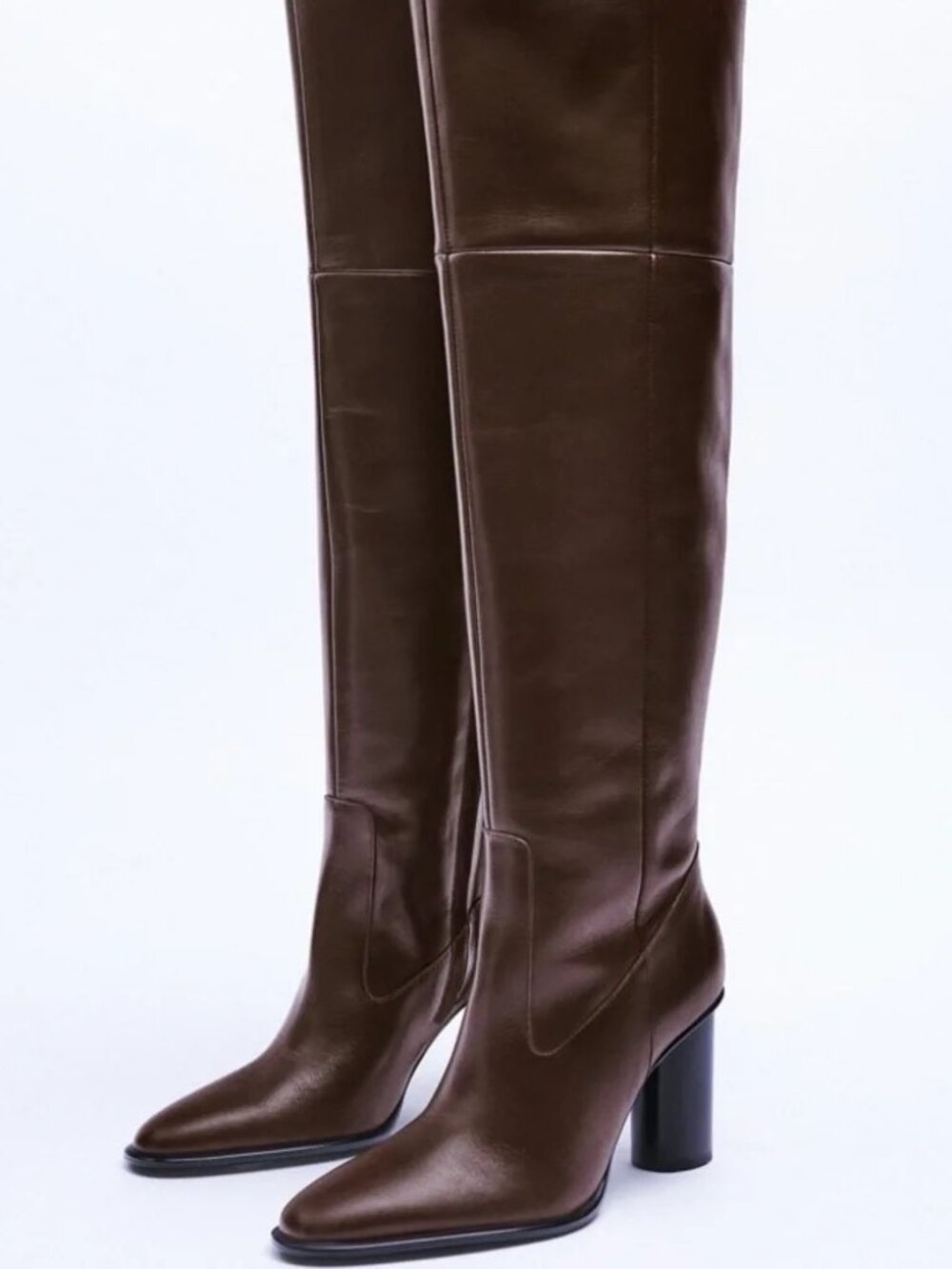 Zara Dark Brown Over-the-Knee Genuine Leather Boots Size 42/11 EUC